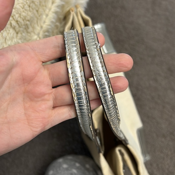 Tory Burch Beige Tote Bag with Metallic Silver Accents and Logo - Picture 9 of 9